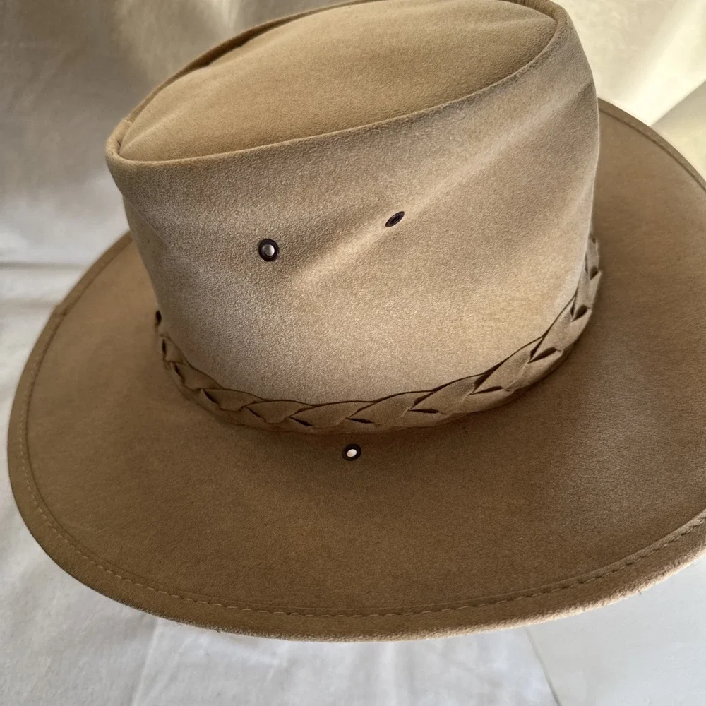 Aussie Mate Hats Brown Suede Western Hat with Braided Band Sz XL Australia Made